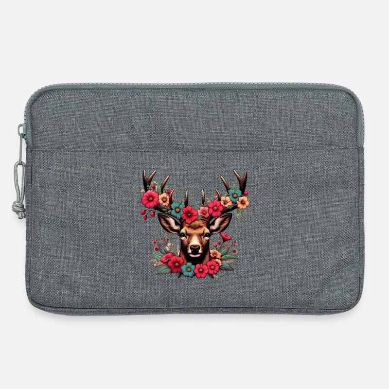 Hirsch mit Blumen - Laptoptasche 13" - Grau meliert