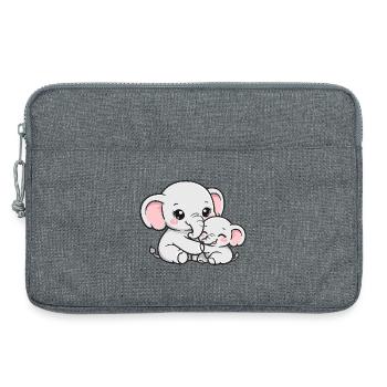 Maman éléphante blottie avec son petit bébé - Sacoche pour ordinateur portable 13 pouces - gris chiné - Devant