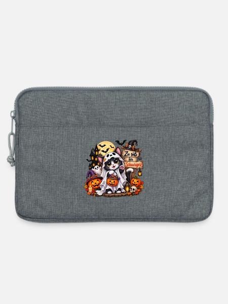 Süße Hexenkatze im Halloween-Look - Laptoptasche 13" - Grau meliert