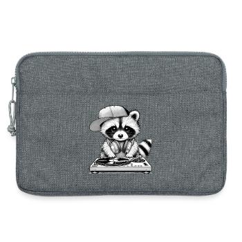 motif de raton laveur cool en tant que DJ avec des écouteurs - Sacoche pour ordinateur portable 13 pouces - gris chiné - Devant