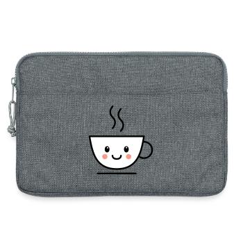 Coffee, tea or cocoa cup with kawaii face - Laptop bag 13" - heather grey - Front