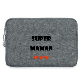 SUPER MAMAN. MAMAN. FÊTE DES MÈRES. COEUR. FÊTE - Sacoche pour ordinateur portable 13 pouces - gris chiné - Devant