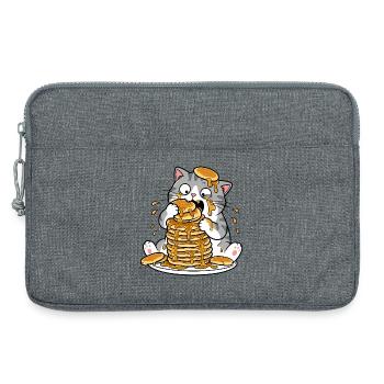 Dessin animé drôle du Chat aux Crêpes - Sacoche pour ordinateur portable 13 pouces - gris chiné - Devant