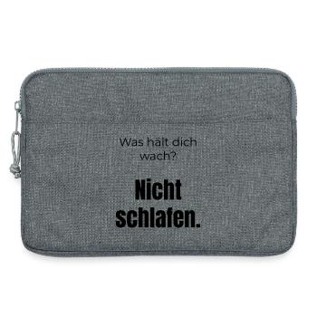 Was hält dich wach? Nicht schlafen – Spruch - Laptoptasche 13" - Grau meliert - Vorne