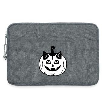 Halloween Katze Kürbiskopf - Schwarz Weiß - Laptoptasche 13" - Grau meliert - Vorne