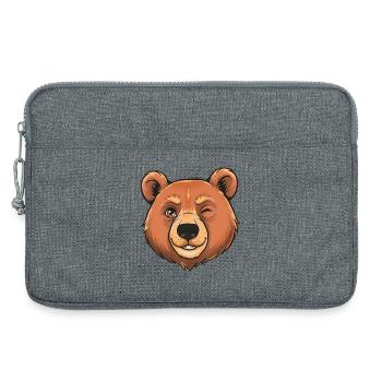 Winking Bear Cartoon - Laptop bag 13" - heather grey - Front