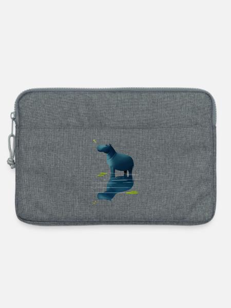 Nilpferd und Libelle - Laptoptasche 13" - Grau meliert
