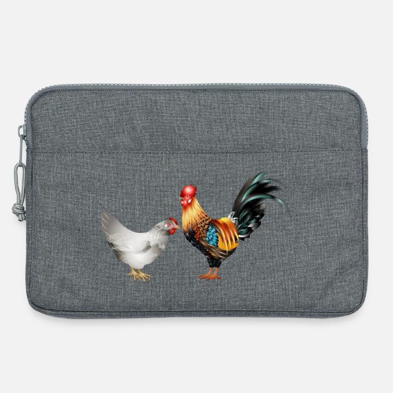 stattlicher farbenprächtiger Hahn mit einer Henne - Laptoptasche 13" - Grau meliert