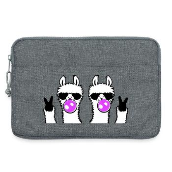 Two Llamas Bubblegum Sunglasses Peace Sign Cute - Laptop bag 13" - heather grey - Front