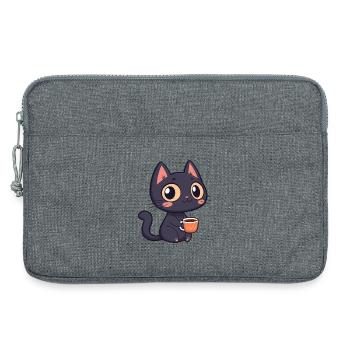Chat noir café adorable - Sacoche pour ordinateur portable 13 pouces - gris chiné - Devant
