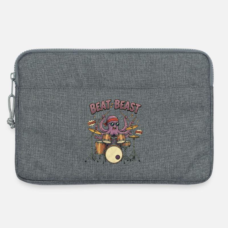 Beat Beast – Retro Comic Oktopus Schlagzeuger Drum - Laptoptasche 13" - Grau meliert