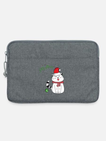 Weihnachtskatze mit Weihnachtsmütze - Laptoptasche 13" - Grau meliert