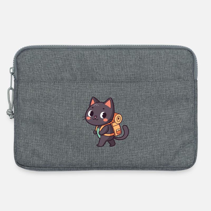 Explorer Cat with Orange Backpack - Laptop bag 13" - heather grey