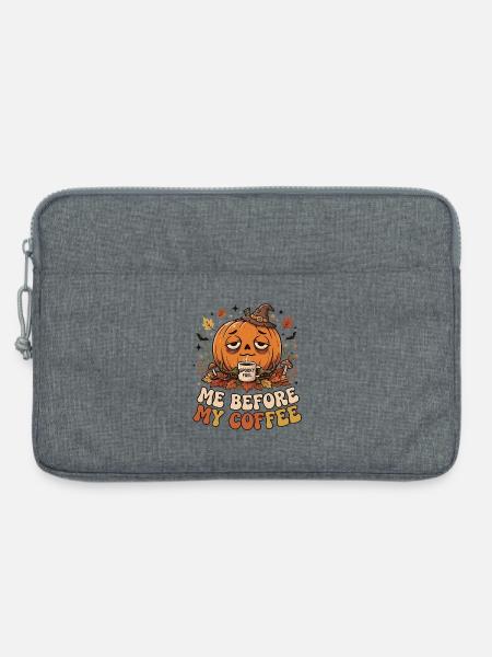 Halloween Kürbis mit Kaffee - Laptoptasche 13" - Grau meliert