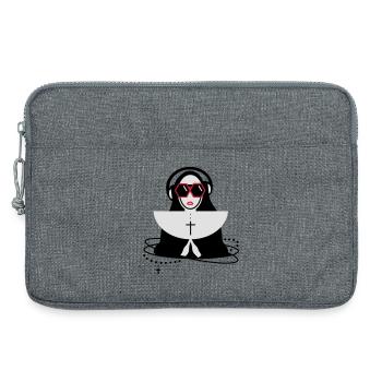 La religieuse avec des lunettes et un casque - Sacoche pour ordinateur portable 13 pouces - gris chiné - Devant