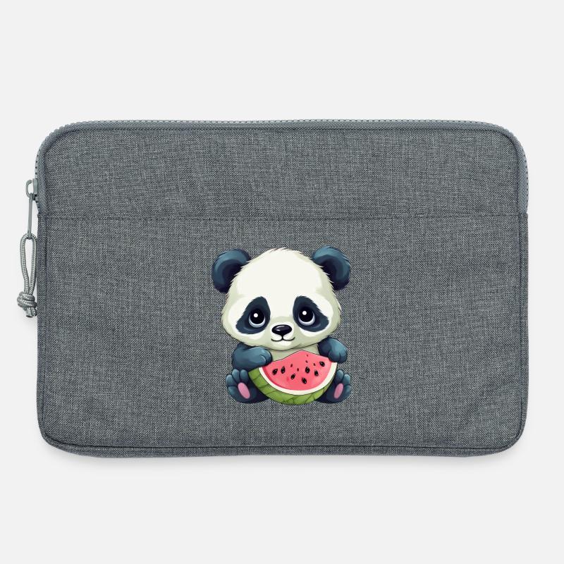Süßes Panda mit Wassermelone - Laptoptasche 13" - Grau meliert