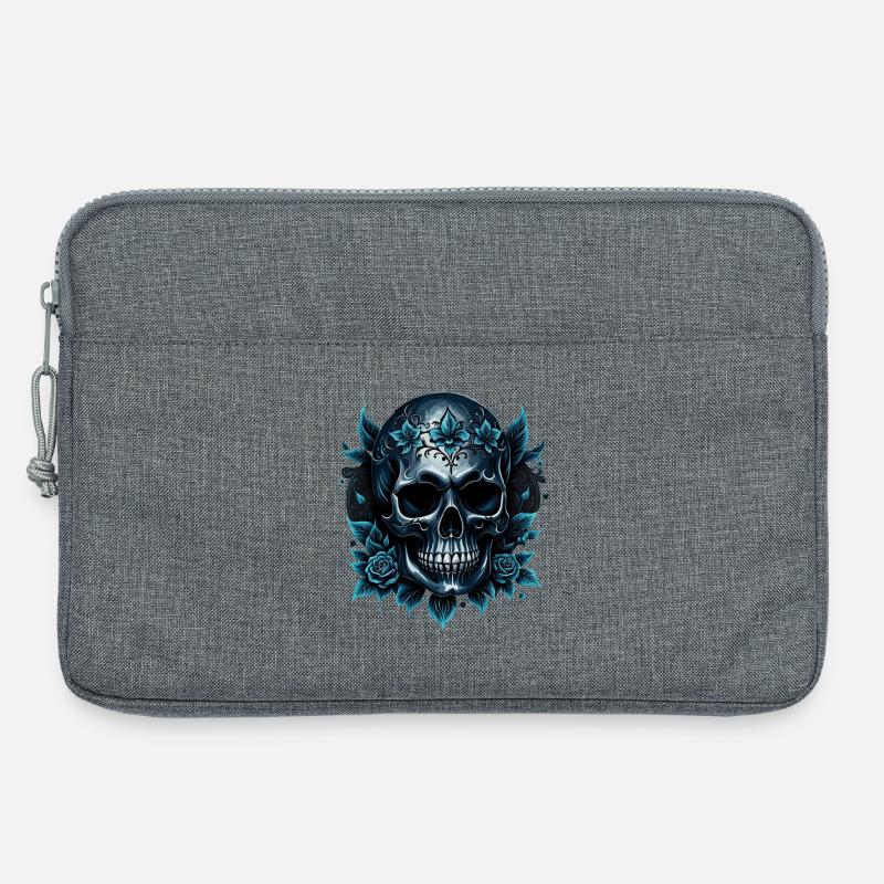 Dunkelblauer Totenkopf mit Rosen. - Laptoptasche 13" - Grau meliert