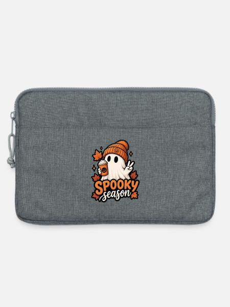 Spooky Season Geist mit Kürbis Mütze - Laptoptasche 13" - Grau meliert