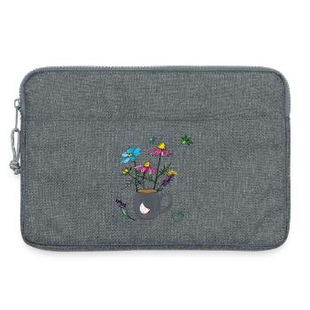 Blumen in einem Becher mit Huhn - Laptoptasche 13" - Grau meliert - Vorne