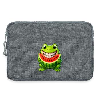 Cheerful frog toad with watermelon summer - Laptop bag 13" - heather grey - Front