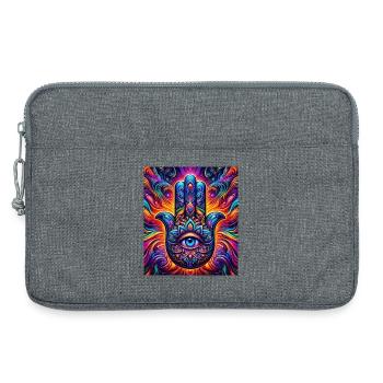 Mandala psychédélique Hamsa Œil Main-Œil - Sacoche pour ordinateur portable 13 pouces - gris chiné - Devant