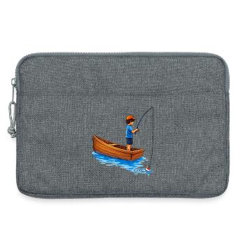 Illustration de garçon pêchant en bateau - Sacoche pour ordinateur portable 13 pouces - gris chiné - Devant