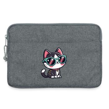 Chat lunettes vertes kawaii - Sacoche pour ordinateur portable 13 pouces - gris chiné - Devant