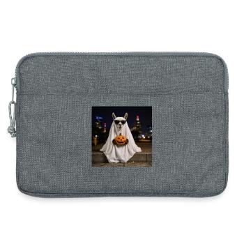 Lama drôle d’Halloween avec t-shirt citrouille, sweat à capuche - Sacoche pour ordinateur portable 13 pouces - gris chiné - Devant