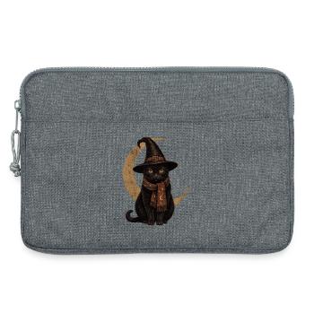 T-shirt vintage d’Halloween Chat Noir Chapeau de Sorcière - Sacoche pour ordinateur portable 13 pouces - gris chiné - Devant