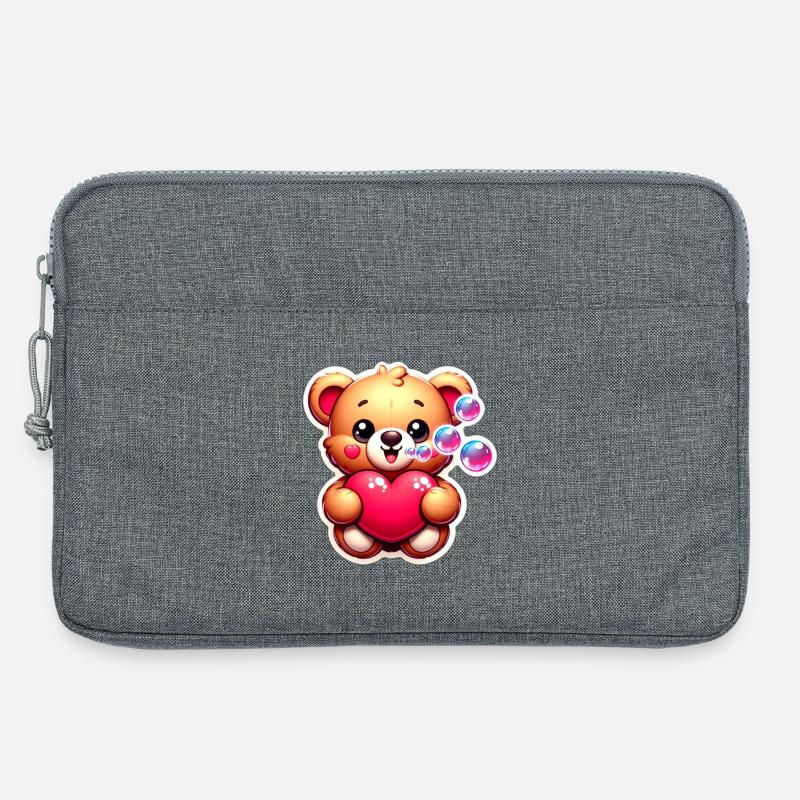 Teddybär mit Herz und Seifenblasen - Laptoptasche 13" - Grau meliert