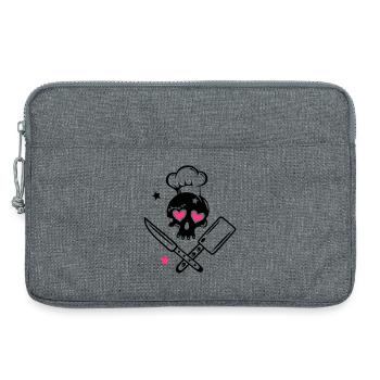 Girlie au crâne avec chapeau de chef - Sacoche pour ordinateur portable 13 pouces - gris chiné - Devant