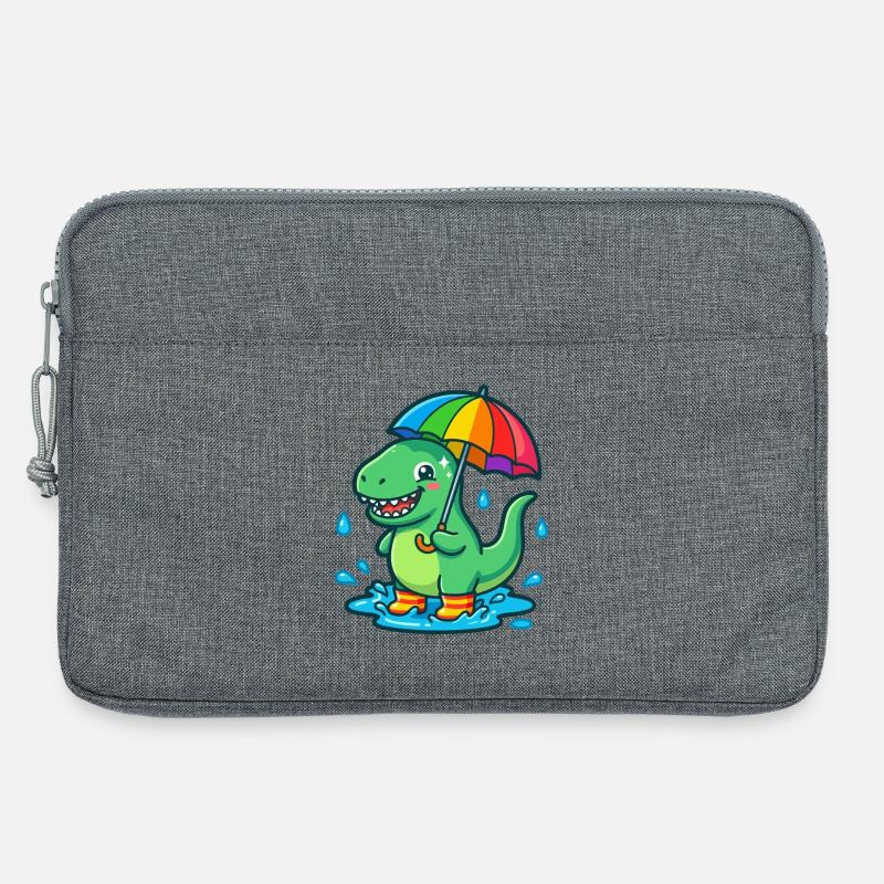 Dino mit buntem Regenbogenschirm - Laptoptasche 13" - Grau meliert