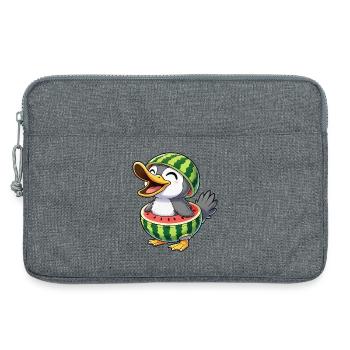 Dessin animé mignon, canot, pingouin, oiseau, melon, joie d’été - Sacoche pour ordinateur portable 13 pouces - gris chiné - Devant