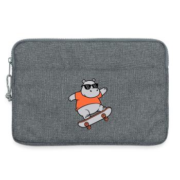Cooles Nilpferd Skater Skateboard Vektor - Laptoptasche 13" - Grau meliert - Vorne