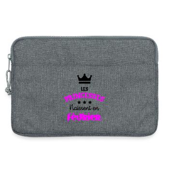 Princesse née en Février Cadeau Anniversaire - Sacoche pour ordinateur portable 13 pouces - gris chiné - Devant
