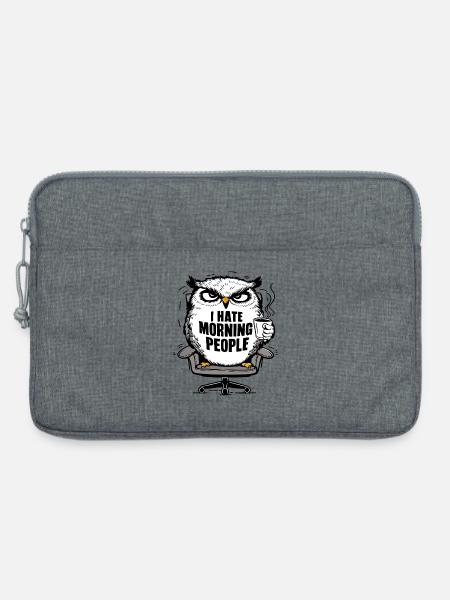Morgenmuffel Eule mit Kaffee - Laptoptasche 13" - Grau meliert