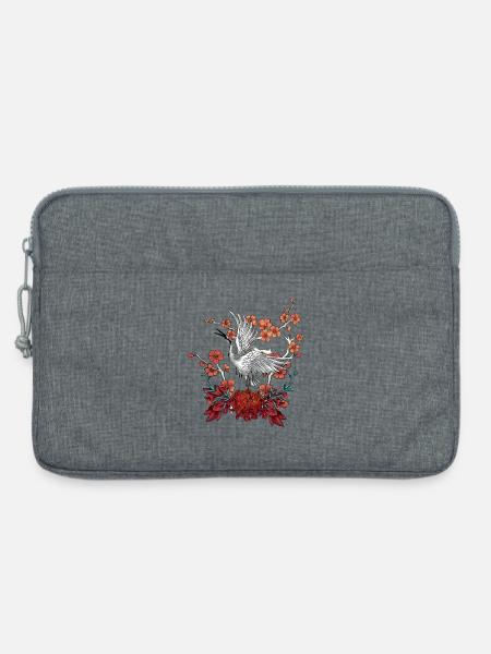 Schöner Kranich mit Blumen - Laptoptasche 13" - Grau meliert