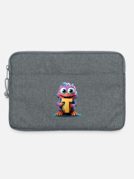 Buntes Monster mit Buchstabe T - Laptoptasche 13" - Grau meliert