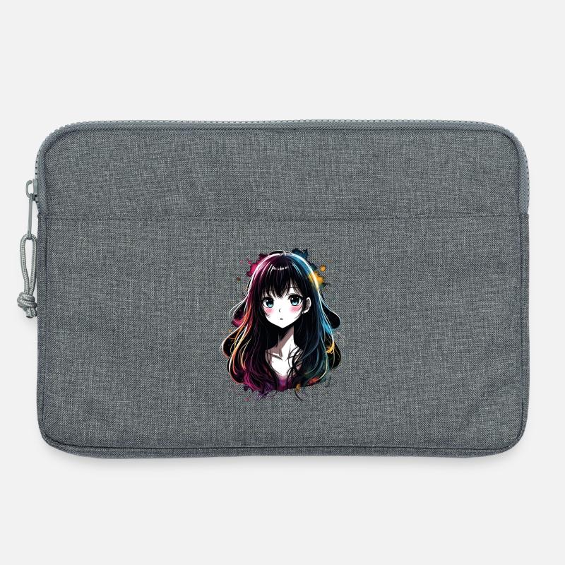 Anime Mädchen mit buntem Farbverlauf - Laptoptasche 13" - Grau meliert