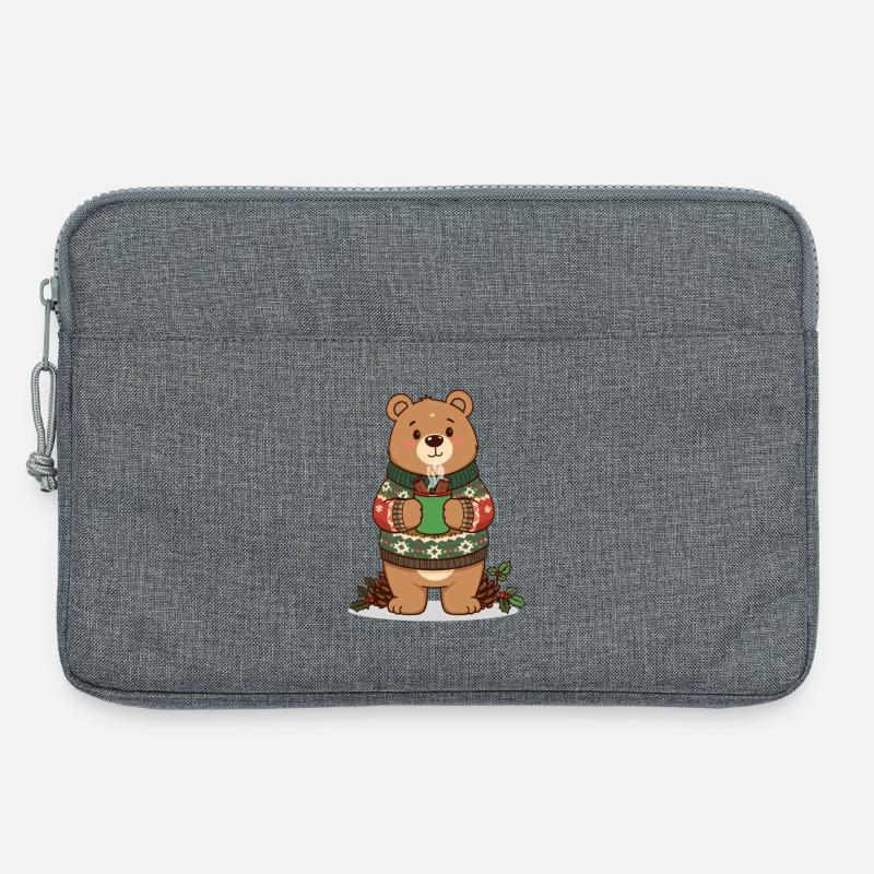 Winterbär mit dampfendem Kakao - Laptoptasche 13" - Grau meliert
