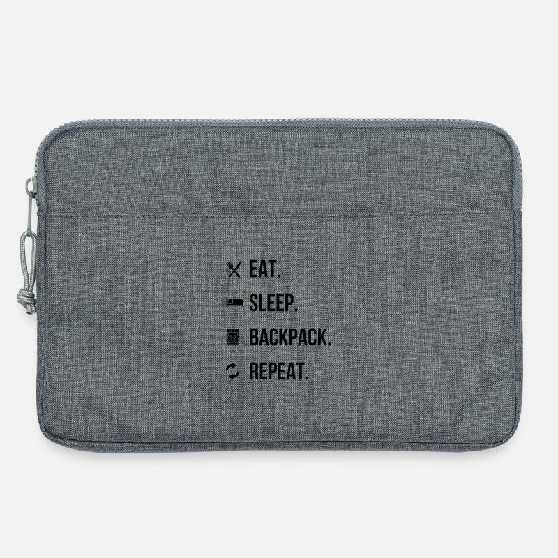 Eat, Sleep, Backpack, Repeat – Abenteuer Shirt - Laptoptasche 13" - Grau meliert