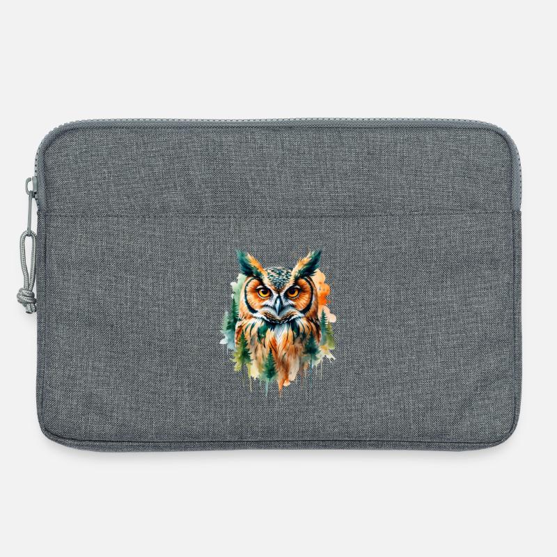Wasserfarbene Eule im Walddesign - Laptoptasche 13" - Grau meliert