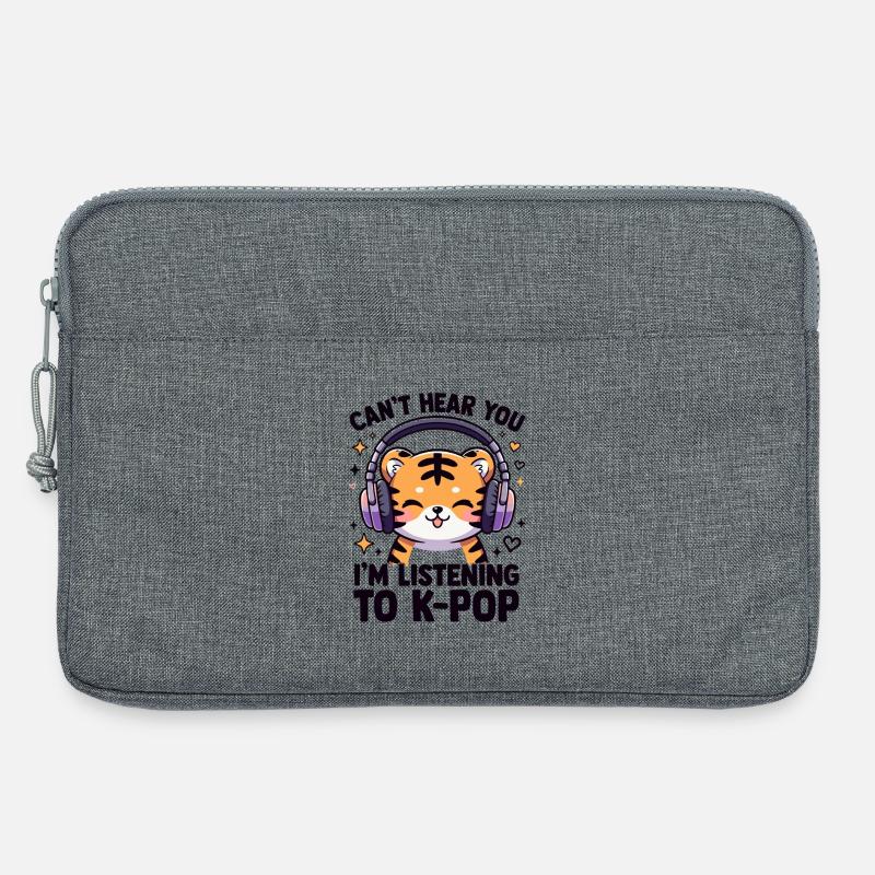 Kawaii K-Pop Tiger mit Kopfhörern - Laptoptasche 13" - Grau meliert