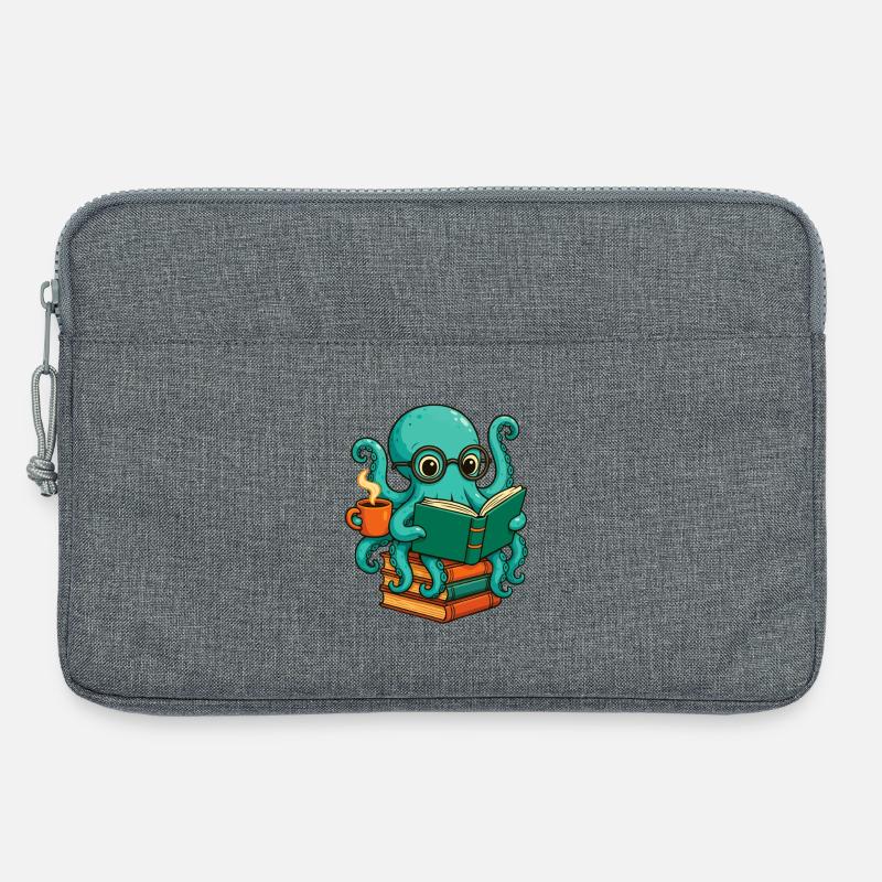 Oktopus liest Buch Lustiger Ozean-Nerd Bücherwurm - Laptoptasche 13" - Grau meliert
