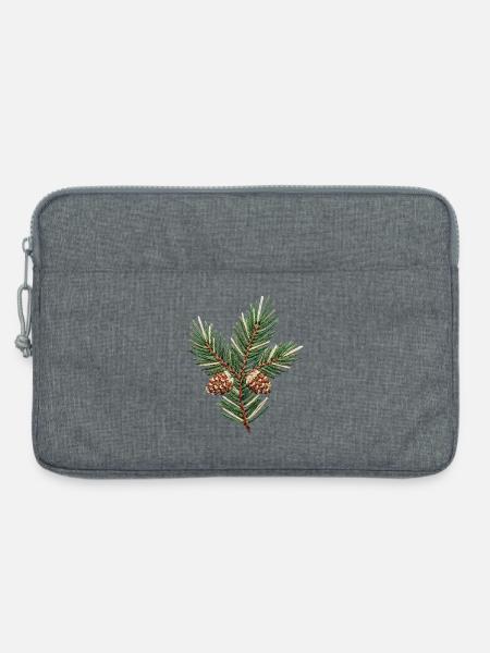 Bestickter Weihnachtszweig – dezent grün (gedruckt) - Laptoptasche 13" - Grau meliert