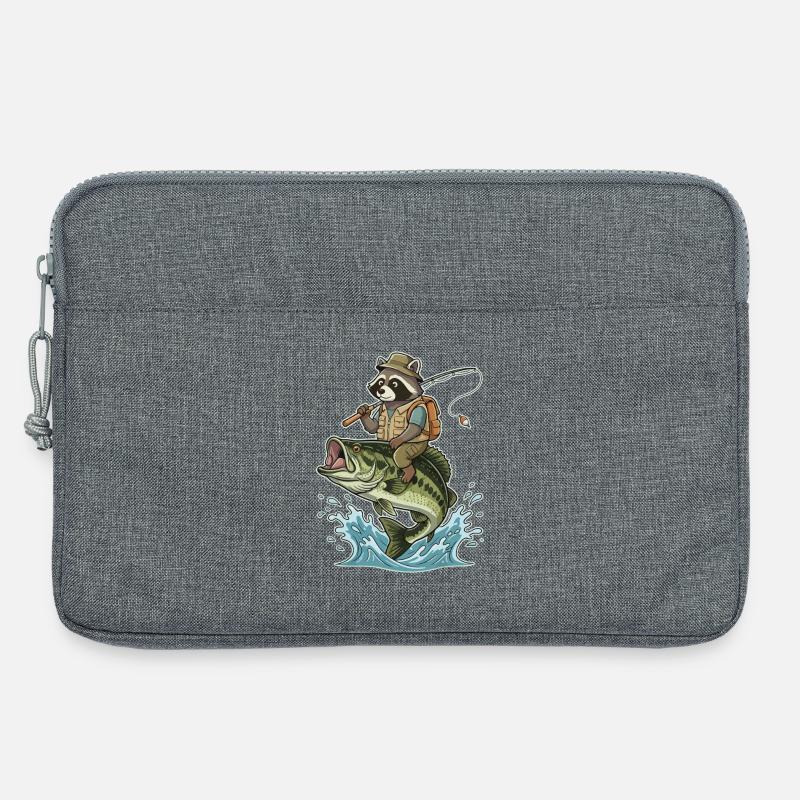 Lustiger Waschbär reitet auf einem Bassfisch - Laptoptasche 13" - Grau meliert