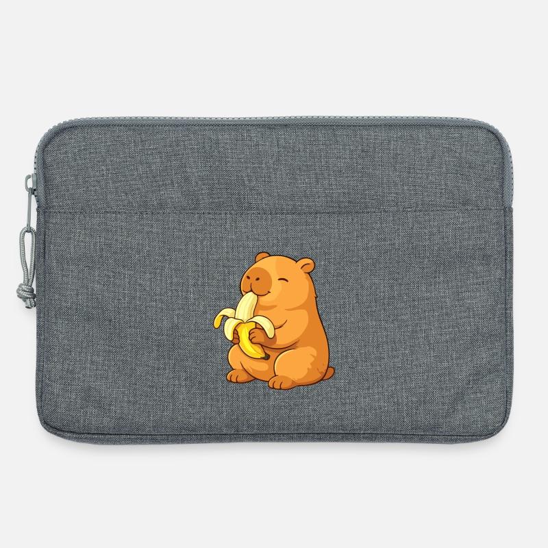Lächelnder Capybara isst Banane - Laptoptasche 13" - Grau meliert