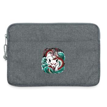 Renard et Dragon Kitsune japonais - Sacoche pour ordinateur portable 13 pouces - gris chiné - Devant