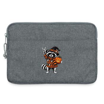 Halloween Waschbär mit Hexenhut & Kürbis - Laptoptasche 13" - Grau meliert - Vorne