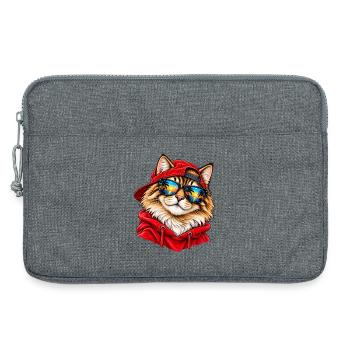 Coole Katze im roten Hoodie – Sunset Beach Vibes - Laptoptasche 13" - Grau meliert - Vorne